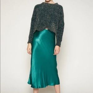 Lucy Paris Emerald Green Silk Midi Skirt Size M